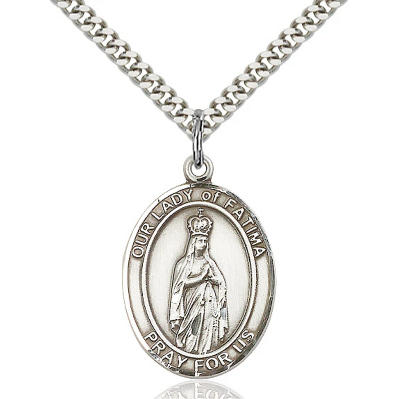 Our Lady of Fatima Necklace Sterling Silver 24"