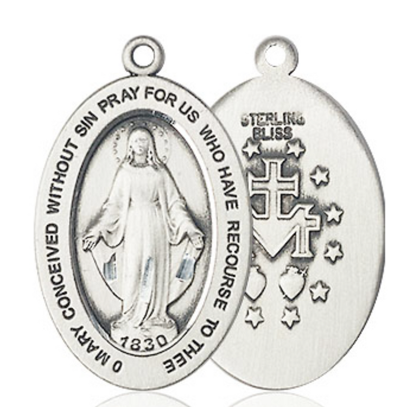 Miraculous Medal Sterling Silver Necklace – 20" Curb Chain | Bliss