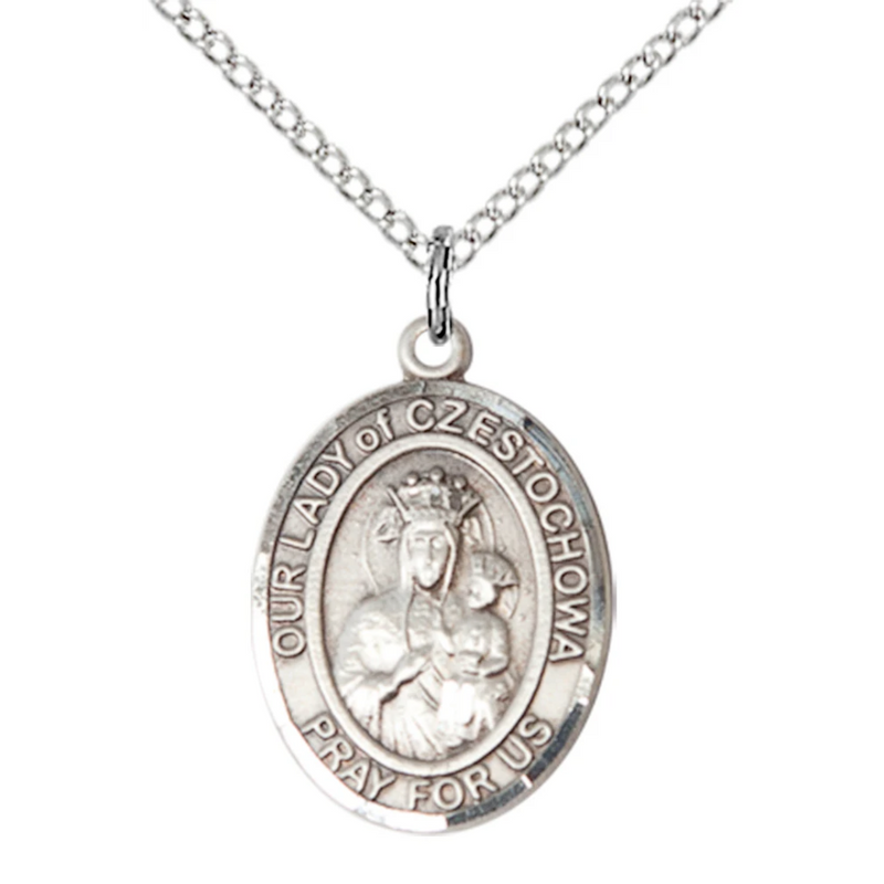 Our Lady of Czestochowa Necklace Sterling Silver 18"
