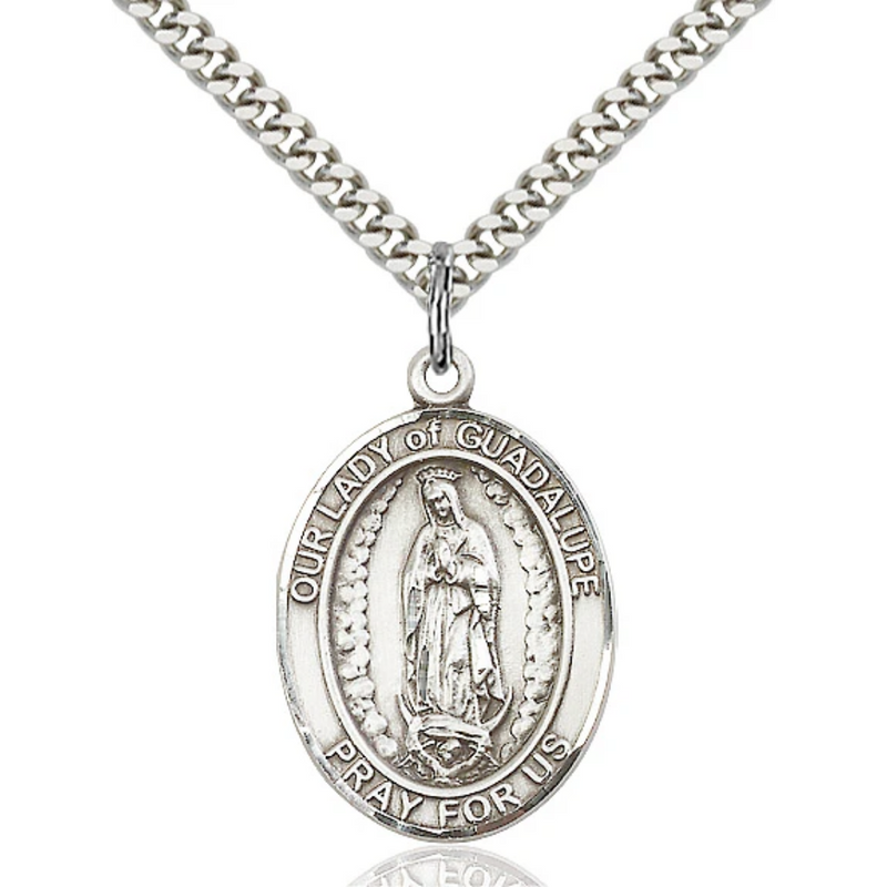 Our Lady of Guadalupe Necklace Sterling Silver 24"