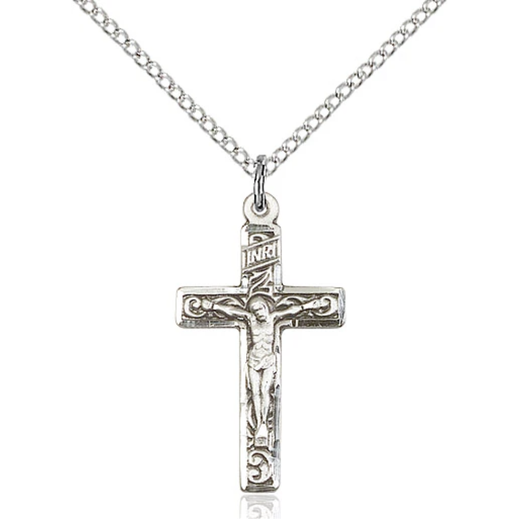 Crucifix Necklace Sterling Silver 18"
