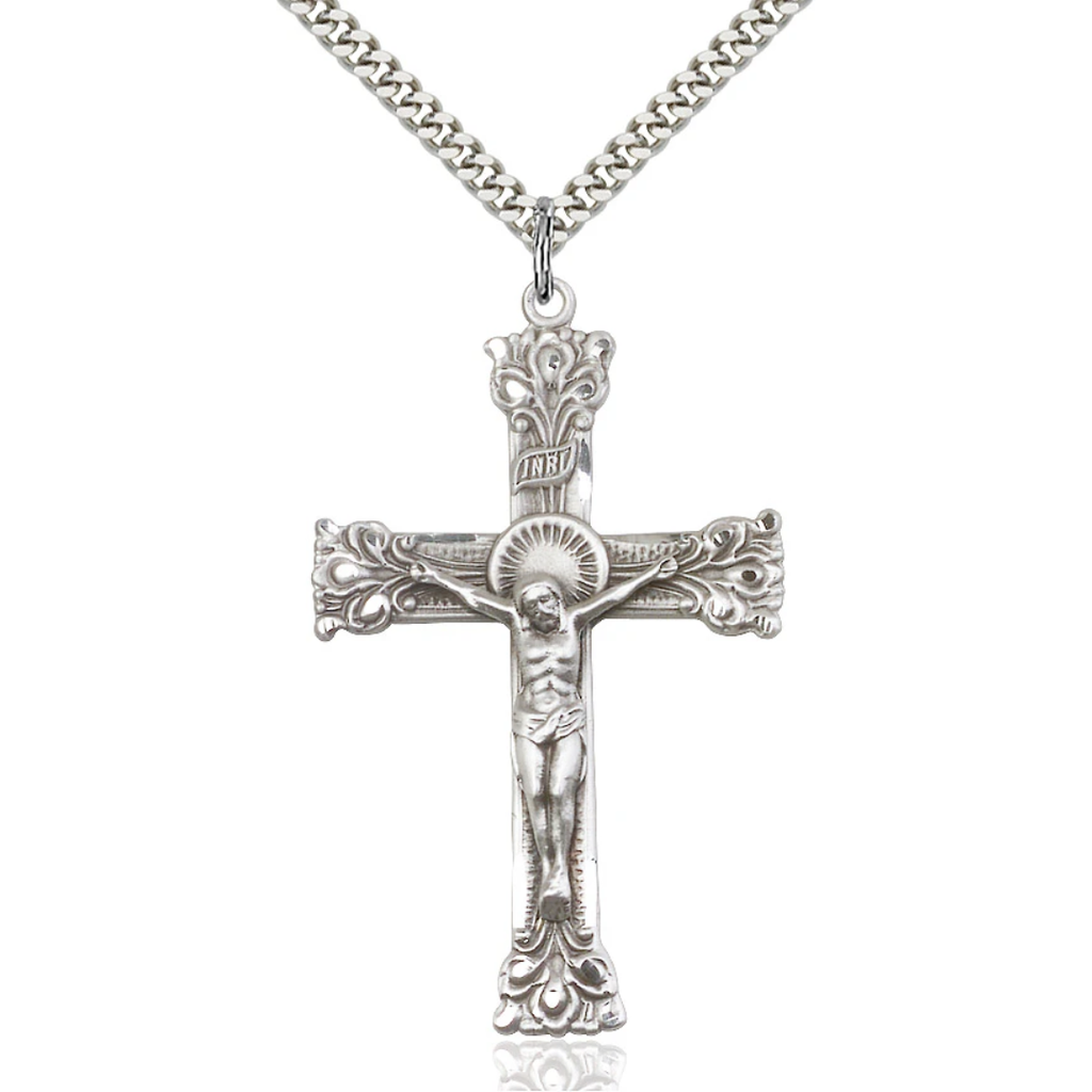 Crucifix Necklace Sterling Silver 24"