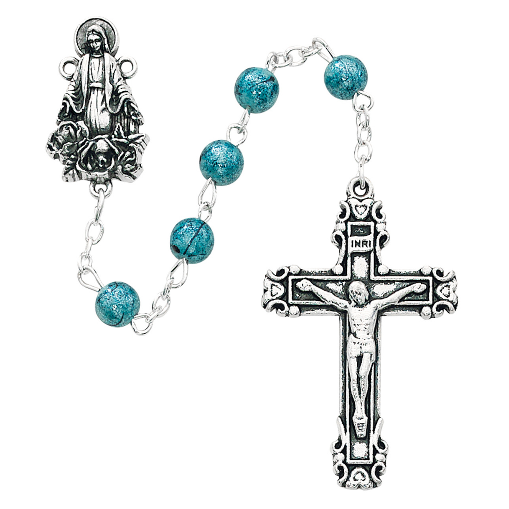 Our Lady of Grace Rosary Blue 6mm