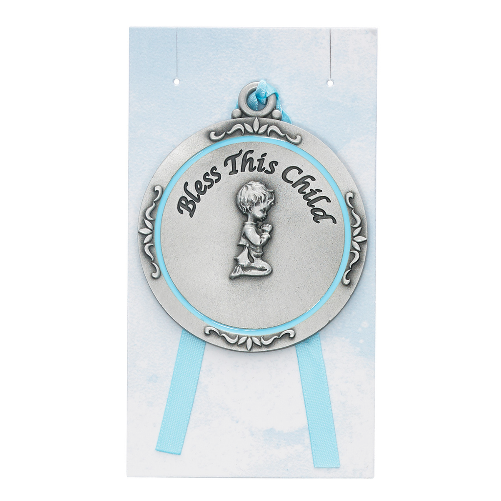 Boy Crib Medal with Blue Epoxy