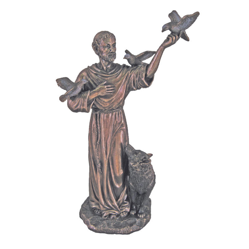 St. Francis with Animals Statue in Cold-Cast Bronze | Goldscheider