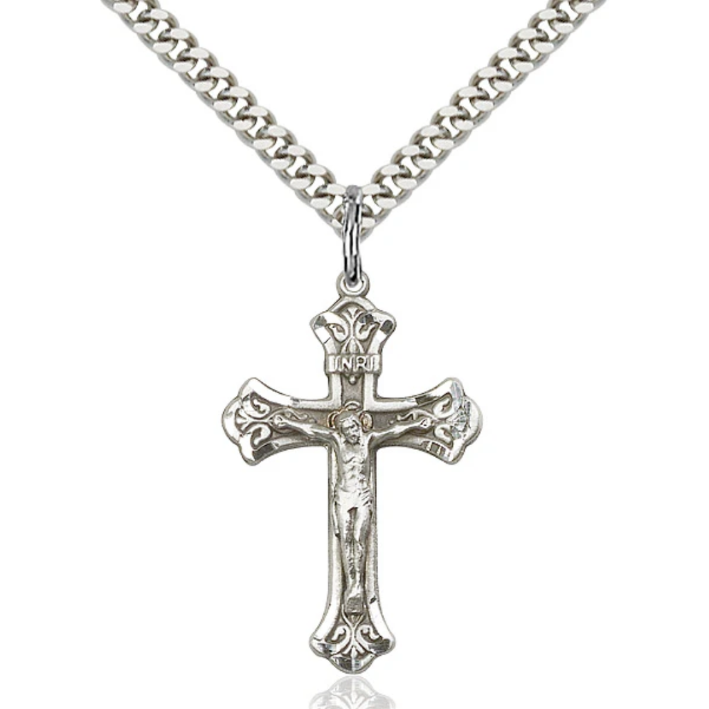 Crucifix Necklace Sterling Silver 24"