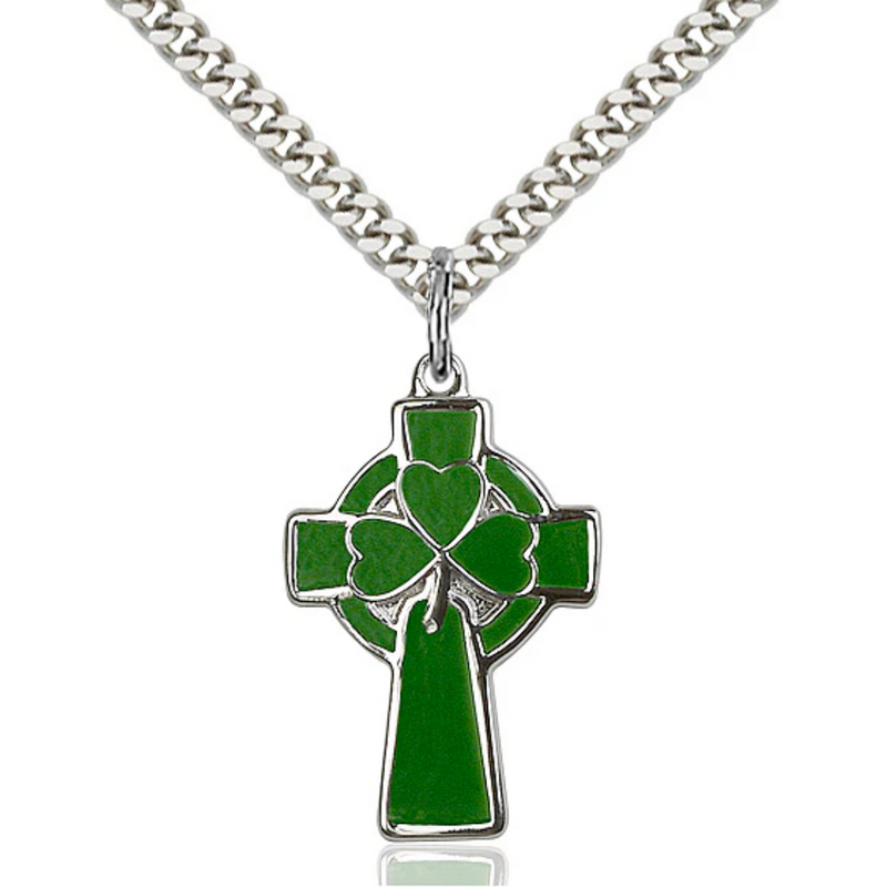 Celtic Cross with Green and Silver 24"