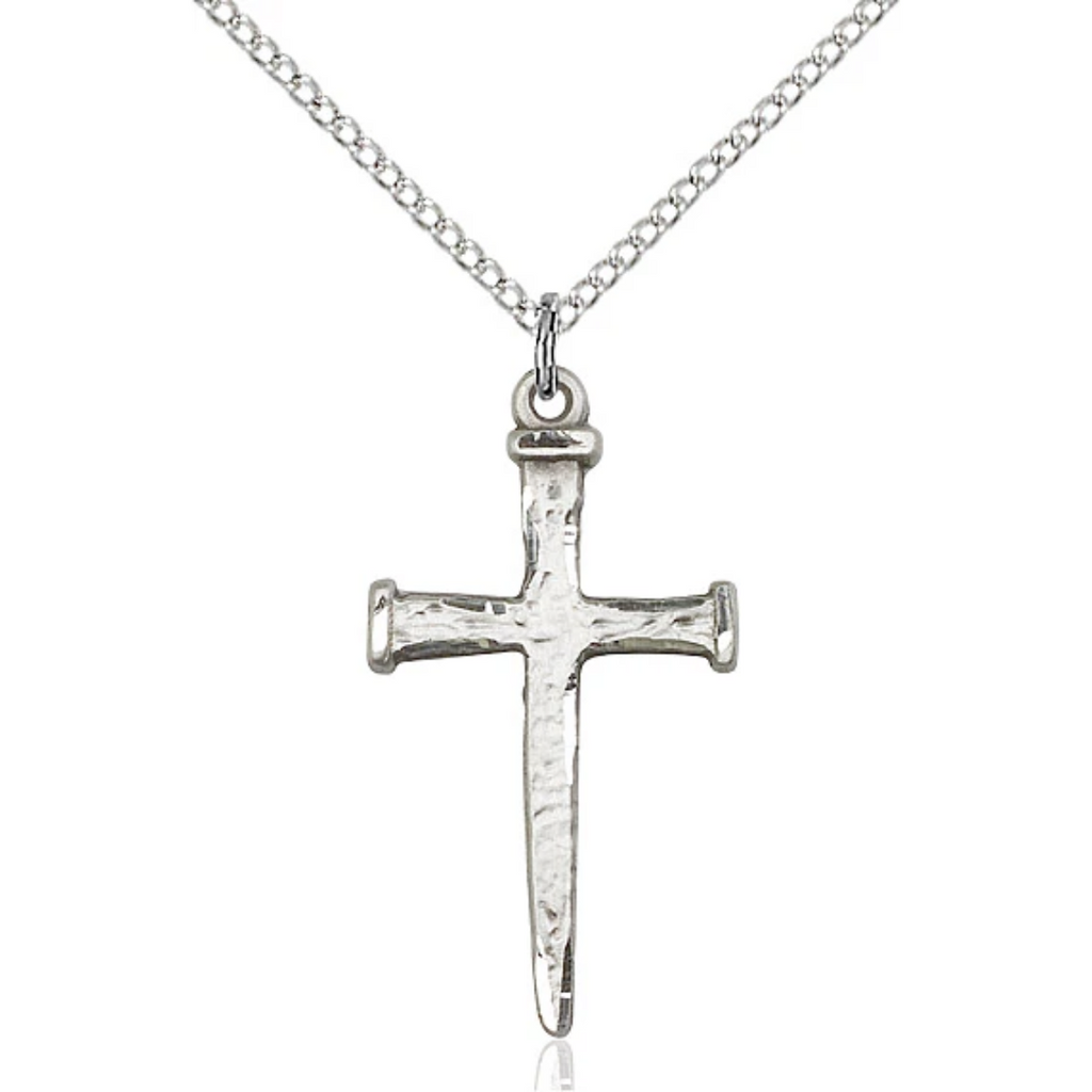 Nail Cross Necklace Silver 18"