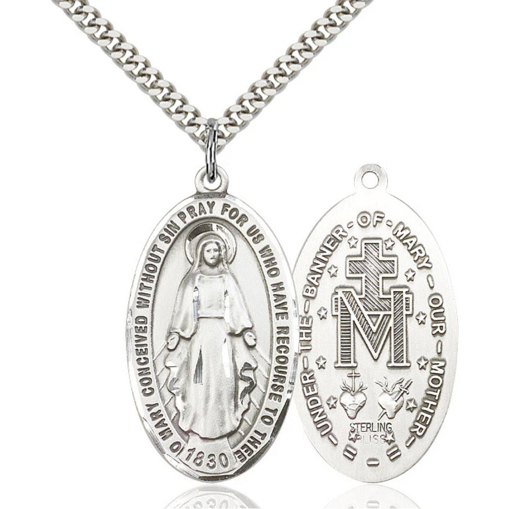 Miraculous Medal Sterling Silver 24"