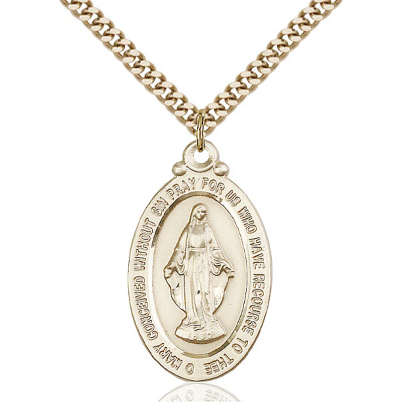 Miraculous Medal Necklace Gold Filled 24"