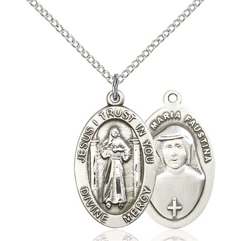 Divine Mercy Necklace Sterling Silver 18"