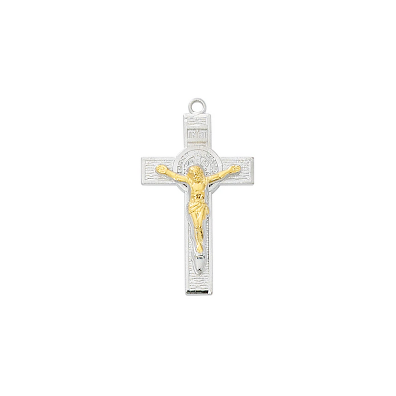 Benedict - Two-Tone St. Benedict Cross Necklace - Sterling Silver 18"