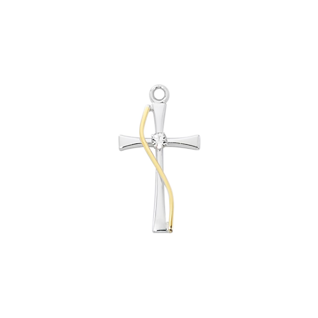 Two-Tone Cross Necklace - Sterling Silver 18"