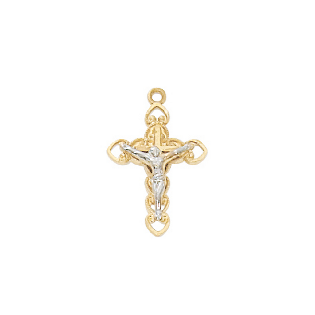 Two-Tone Crucifix Necklace on 16" Chain
