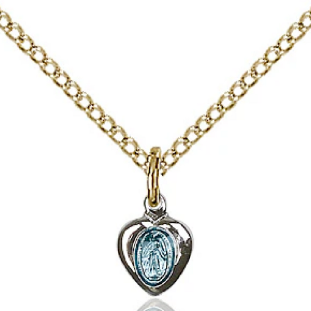 Miraculous Medal Heart Gold Plated Sterling 18"