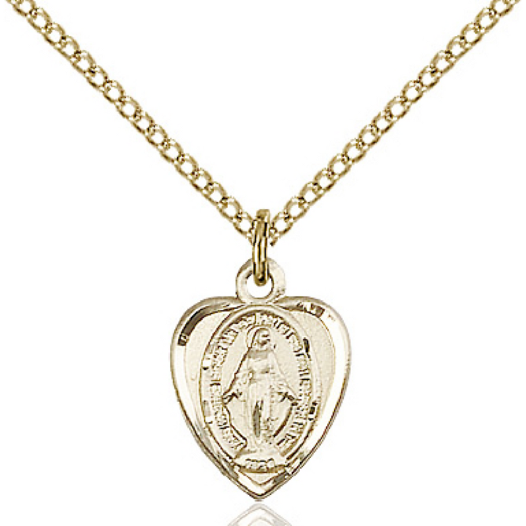 Miraculous Medal Heart Gold Filled 18"