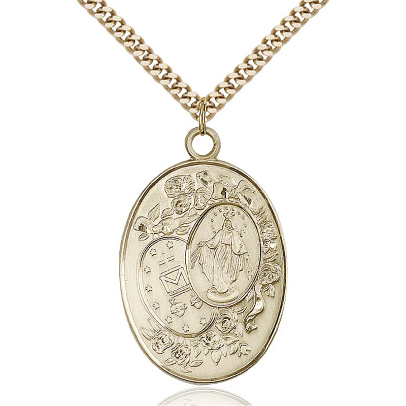 Miraculous Medal Necklace Gold Filled 24"