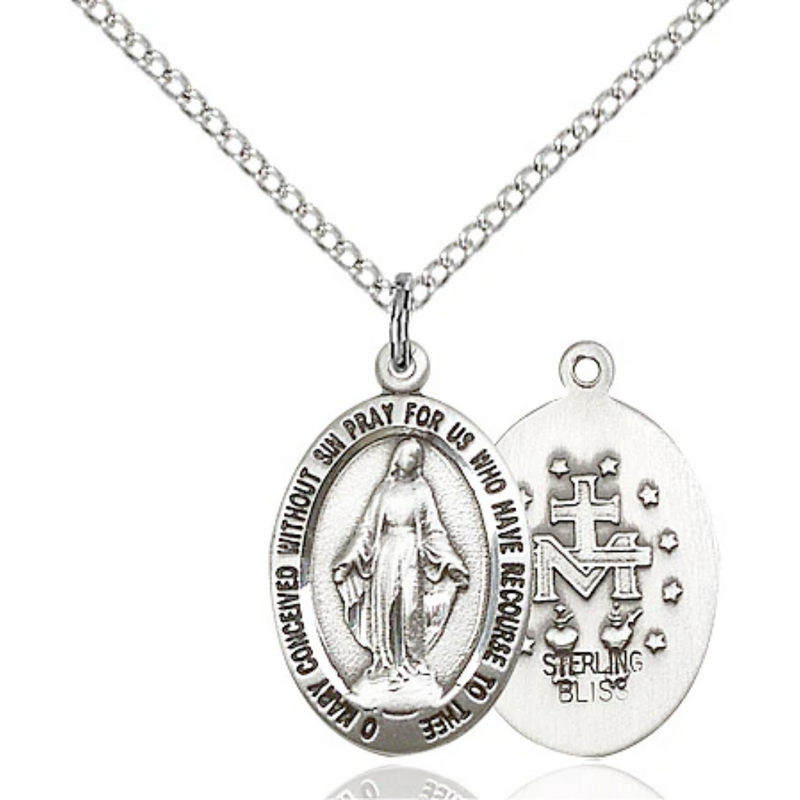 Miraculous Medal Necklace Sterling Silver 18"