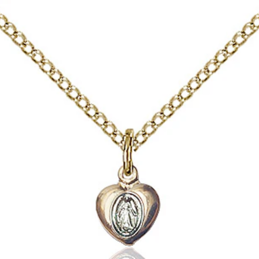 Miraculous Medal Heart Gold Filled 18"