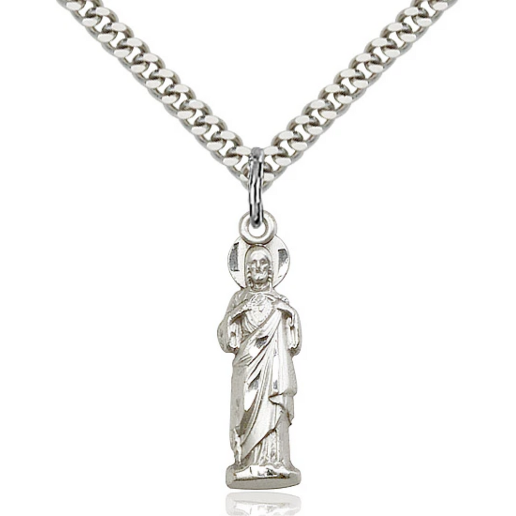 Sacred Heart Necklace Sterling Silver 24"