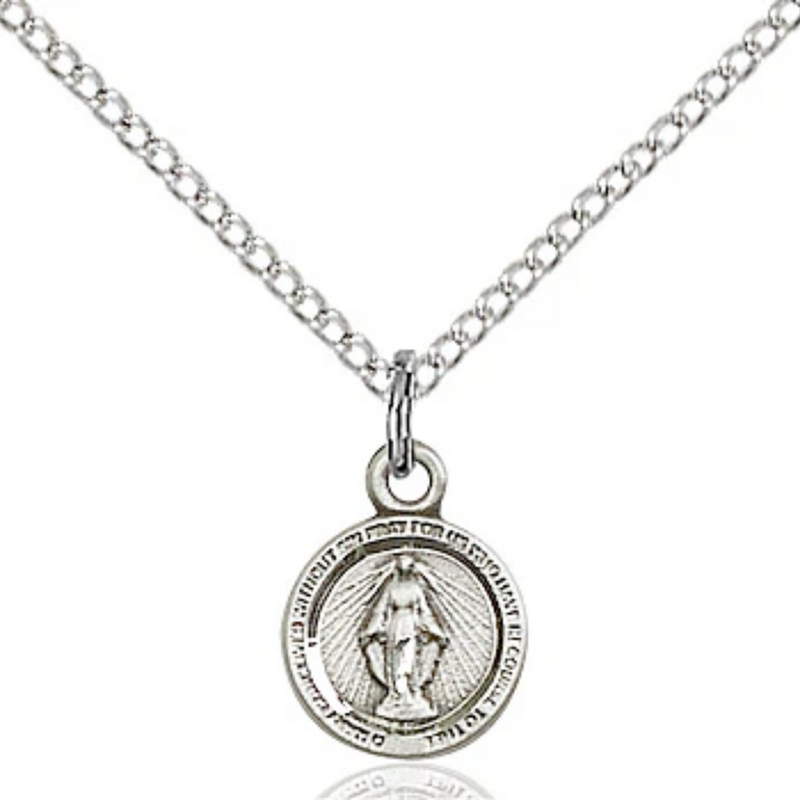 Miraculous Medal Necklace Sterling Silver 18"