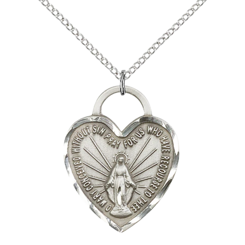 Miraculous Medal Necklace Sterling Silver 18"