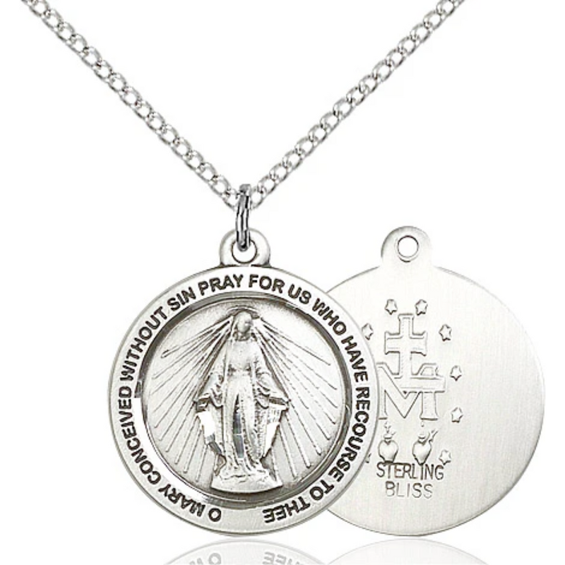 Miraculous Medal Necklace Sterling Silver 18"