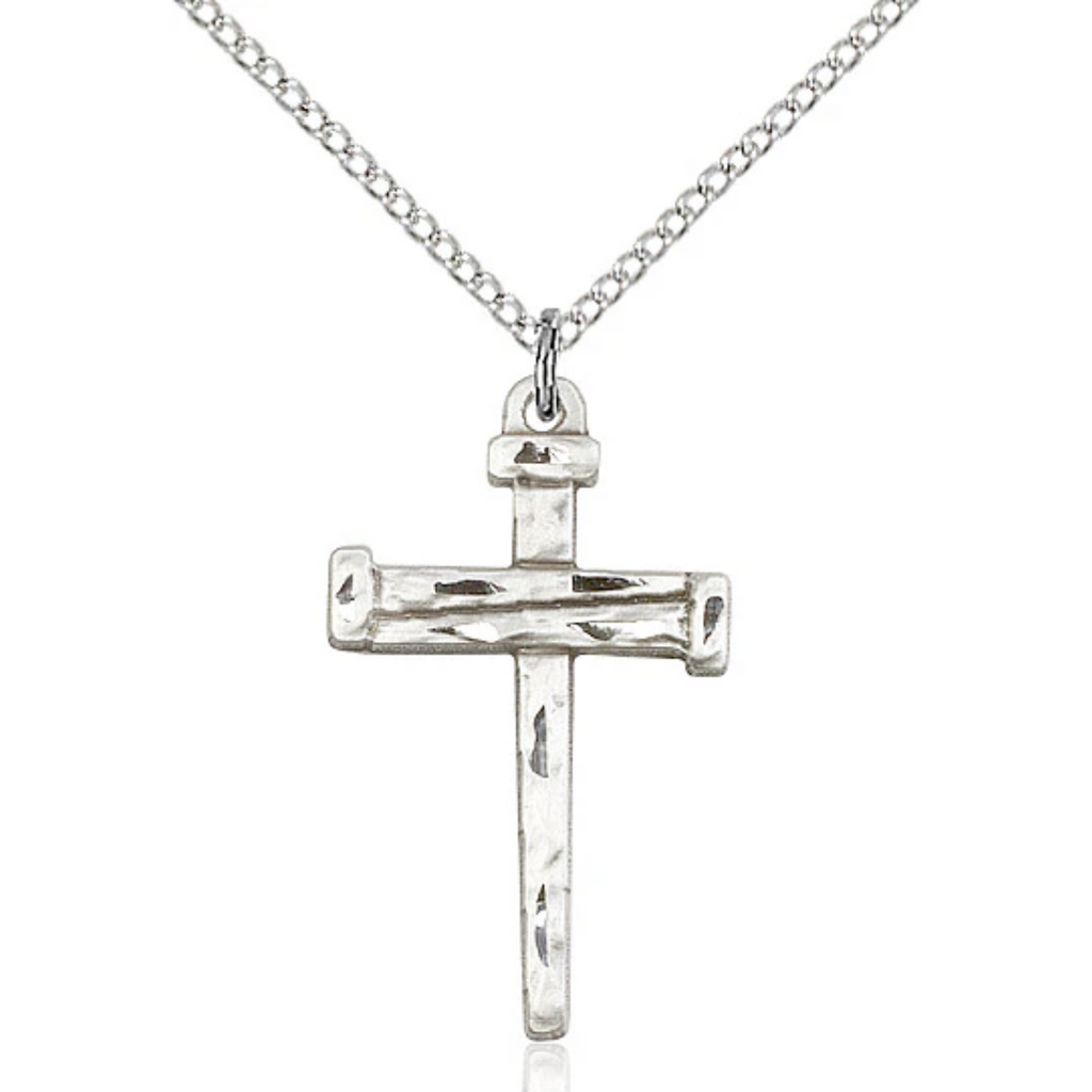 Nail Cross Necklace Silver 18"