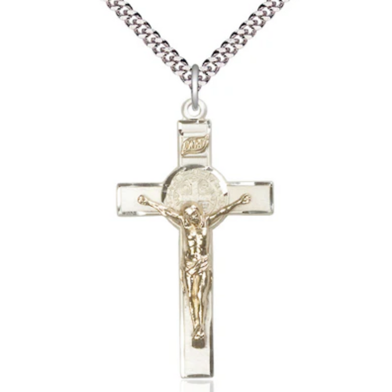 Benedict - St. Benedict Crucifix Necklace Sterling Silver 24"