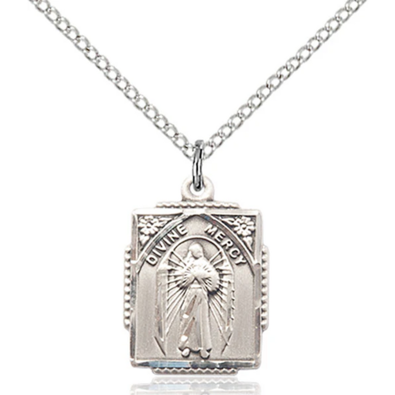 Divine Mercy Necklace Sterling Silver 18"