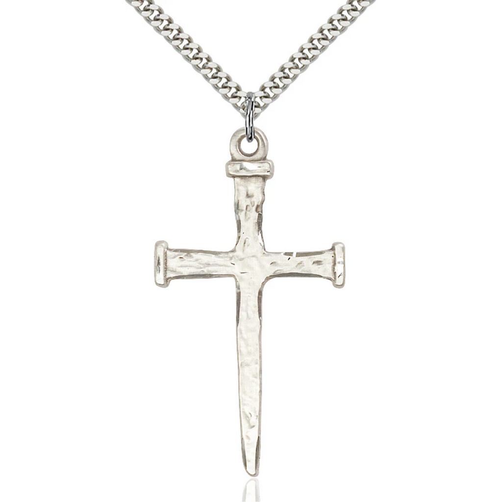 Nail Cross Necklace Silver 24"