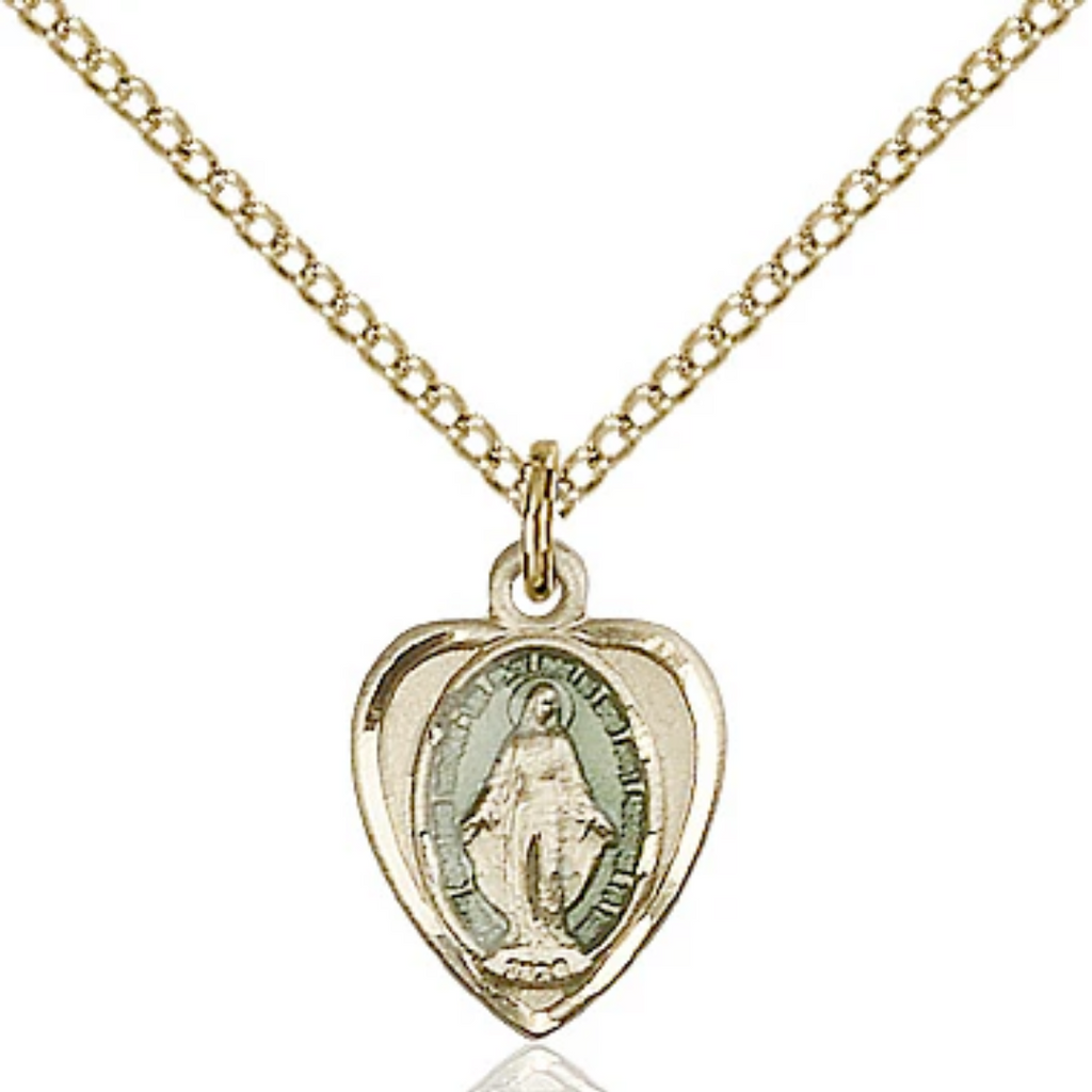 Miraculous Medal Heart Gold Filled 18"