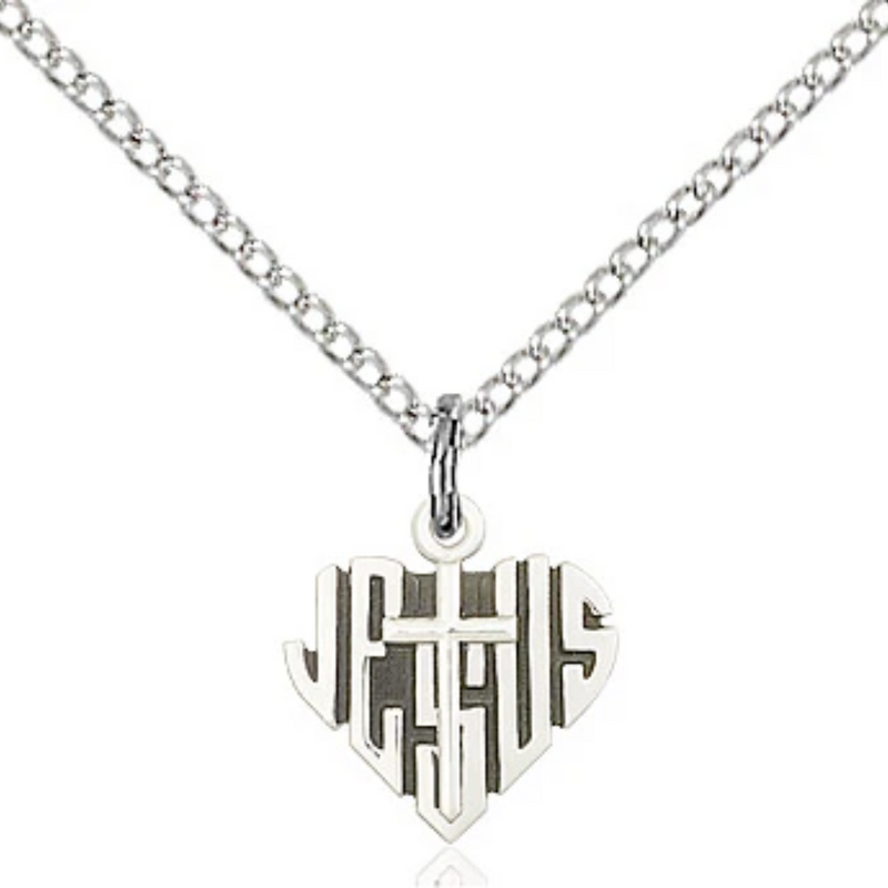 Heart of Jesus Cross Necklace Sterling Silver 18"