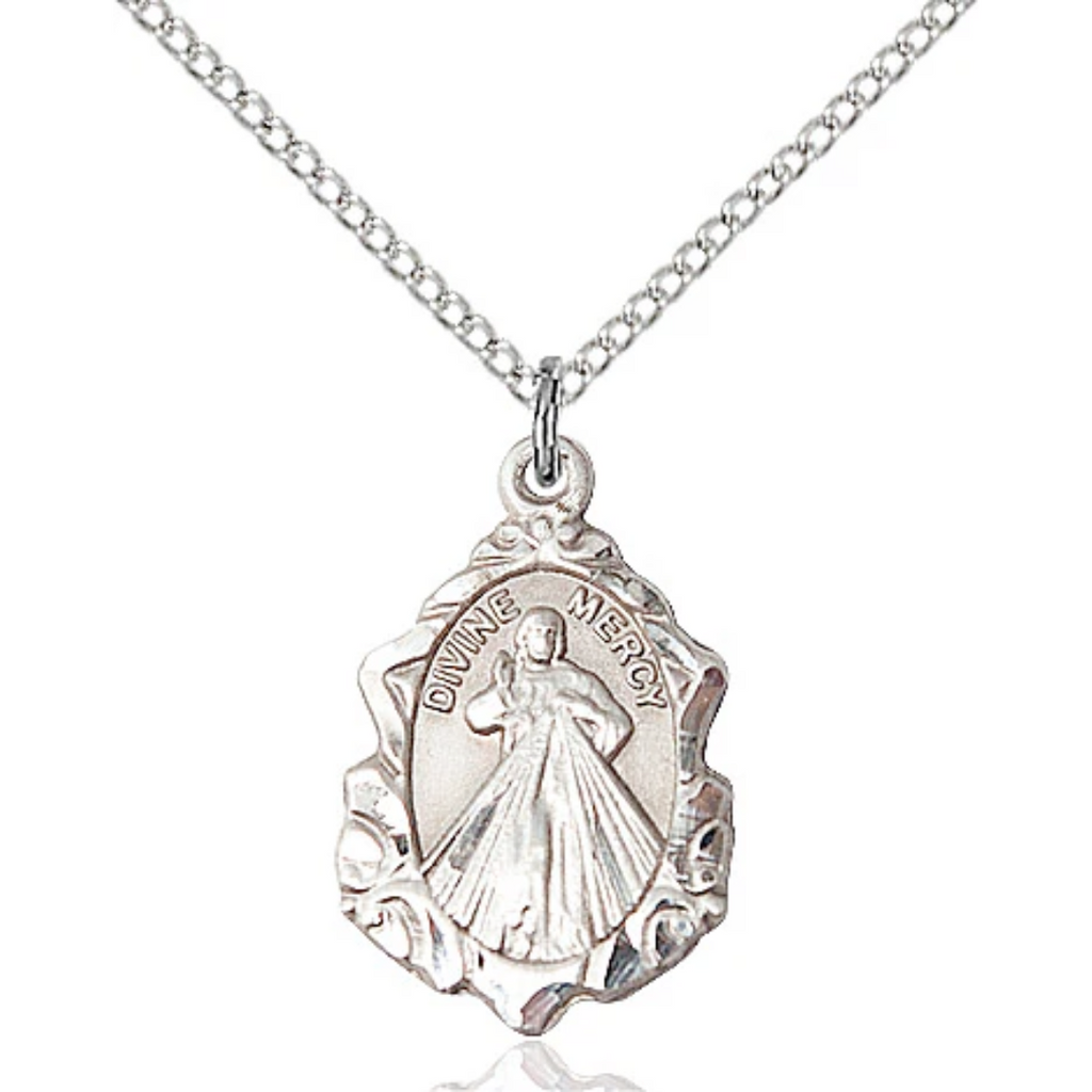 Divine Mercy Necklace Sterling Silver 18"
