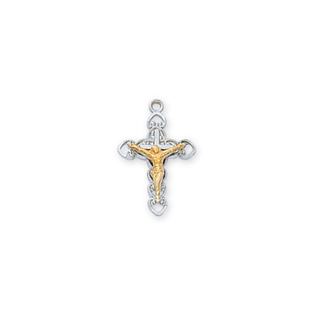Two-Tone Crucifix Necklace - Sterling Silver 16"