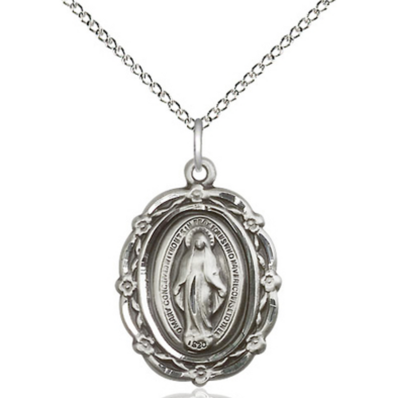 Miraculous Medal Necklace Sterling Silver 18"