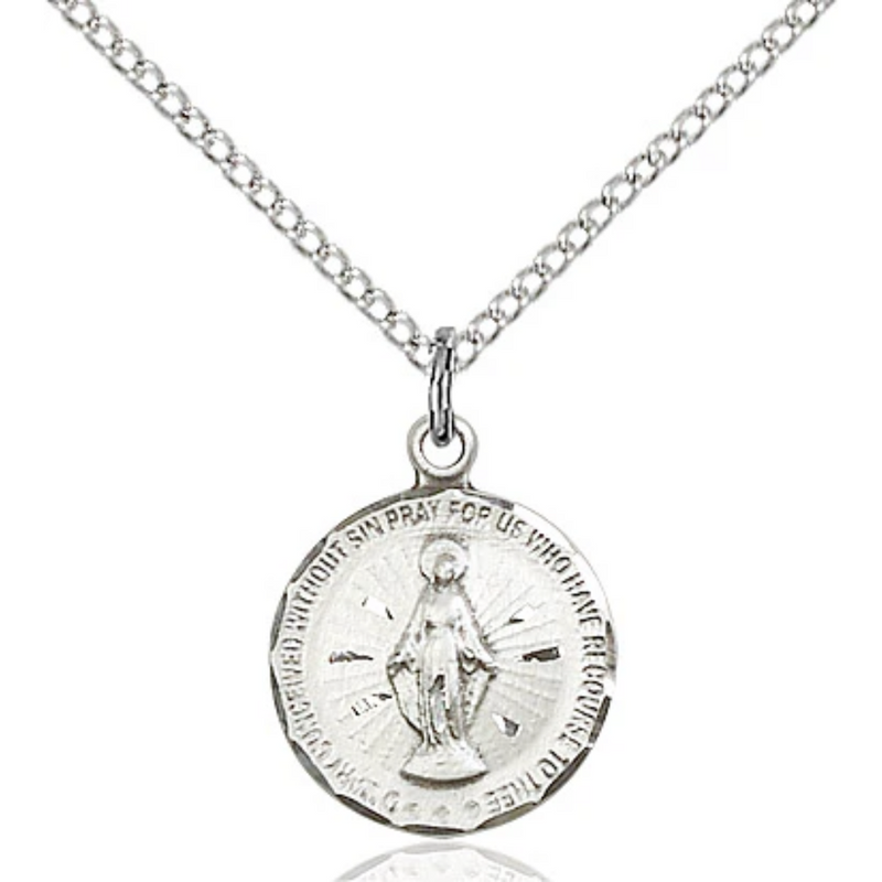 Miraculous Medal Necklace Sterling Silver 18"