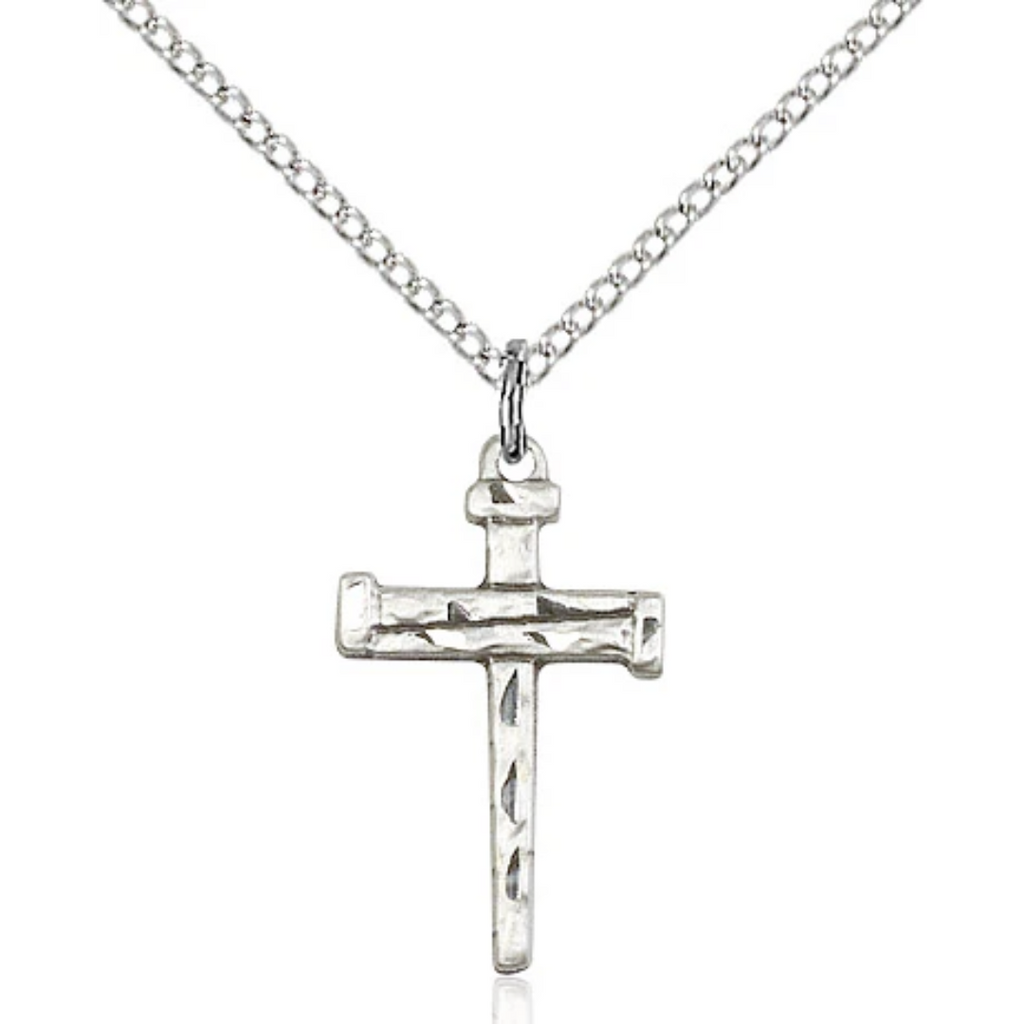 Nail Cross Necklace Silver 18"