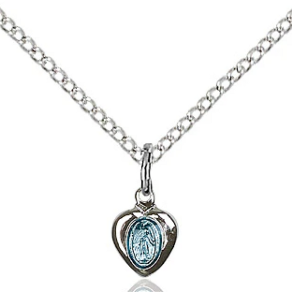 Miraculous Medal Heart Sterling Silver 18"