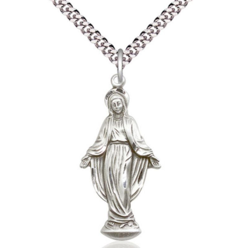 Our Lady of Grace Necklace Sterling Silver 24"