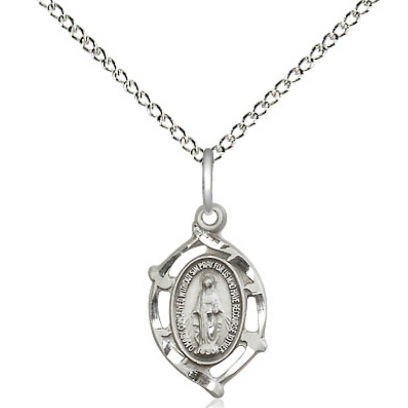 Miraculous Medal Necklace Sterling Silver 18"