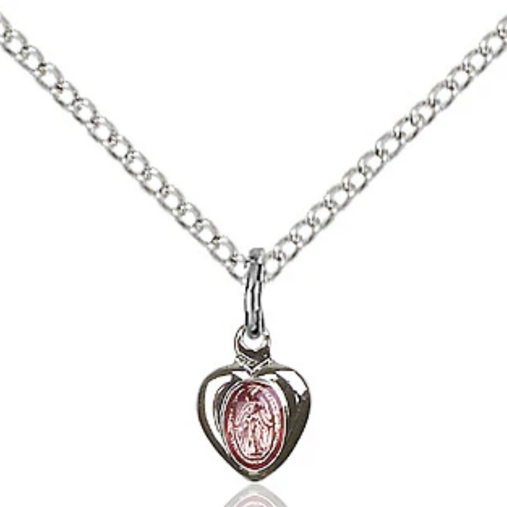 Miraculous Medal Heart Sterling Silver 18"
