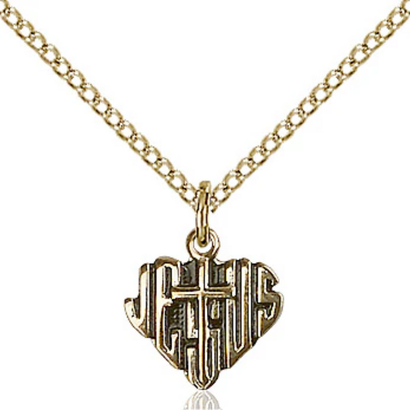Heart of Jesus Cross Necklace Gold Filled 18"