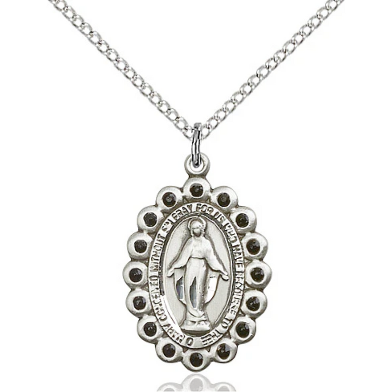 Miraculous Medal Necklace Sterling Silver 18"