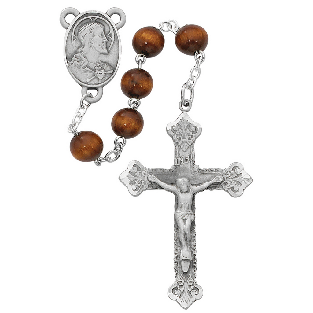 Sacred Heart Rosary  - Brown Wood Boxed