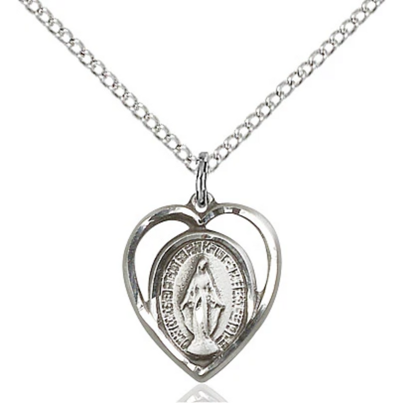 Miraculous Medal Necklace Sterling Silver 18"