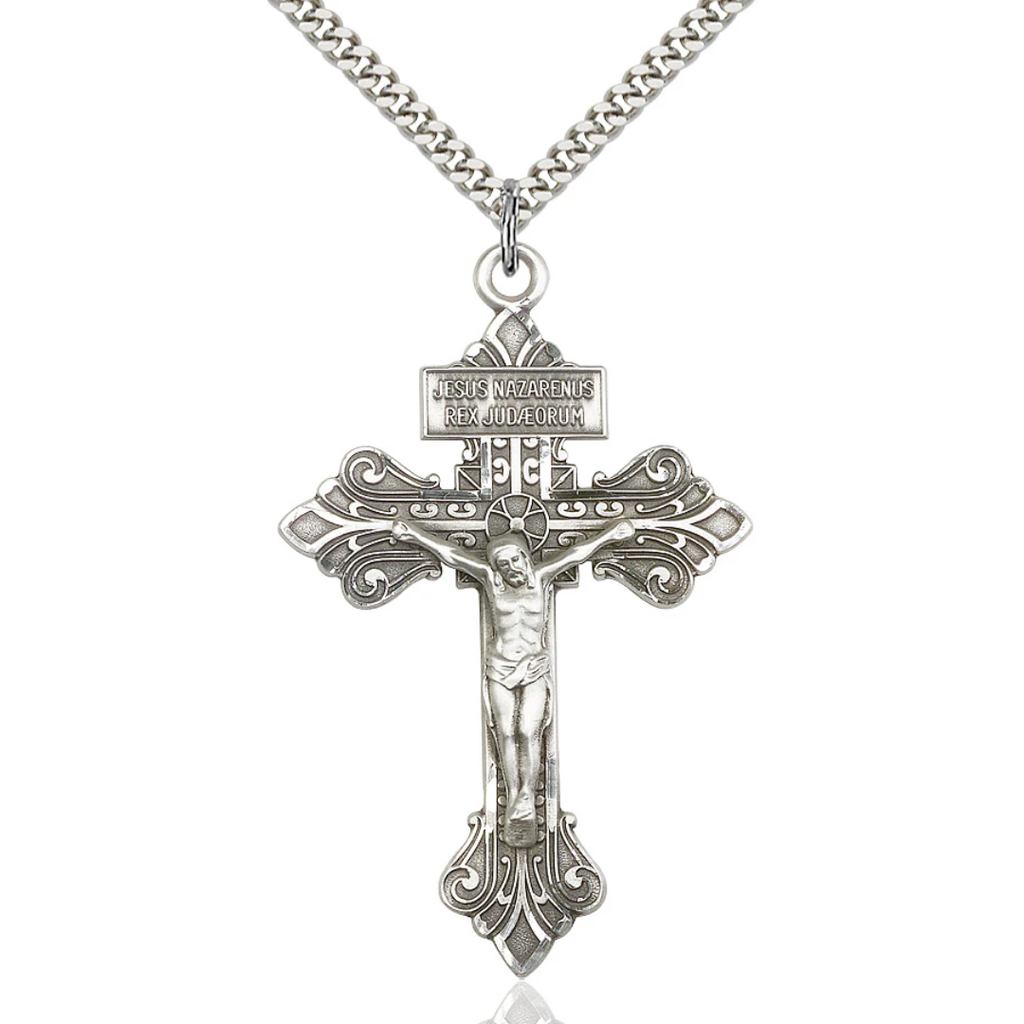 Crucifix Necklace Sterling Silver 24"