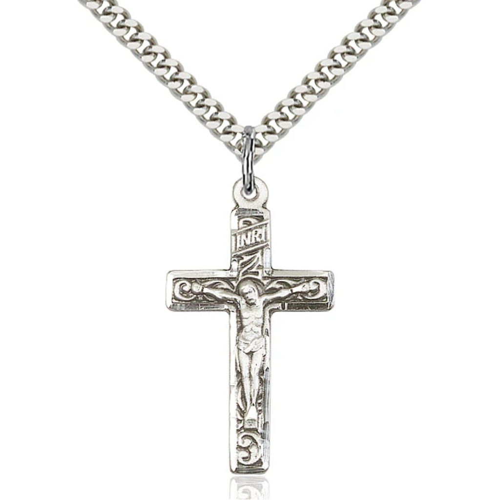 Crucifix Necklace Sterling Silver 24"