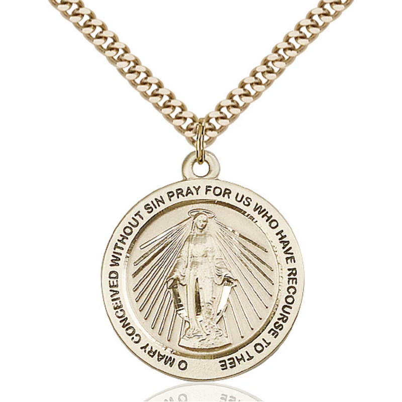 Miraculous Medal Necklace Gold Filled 24"