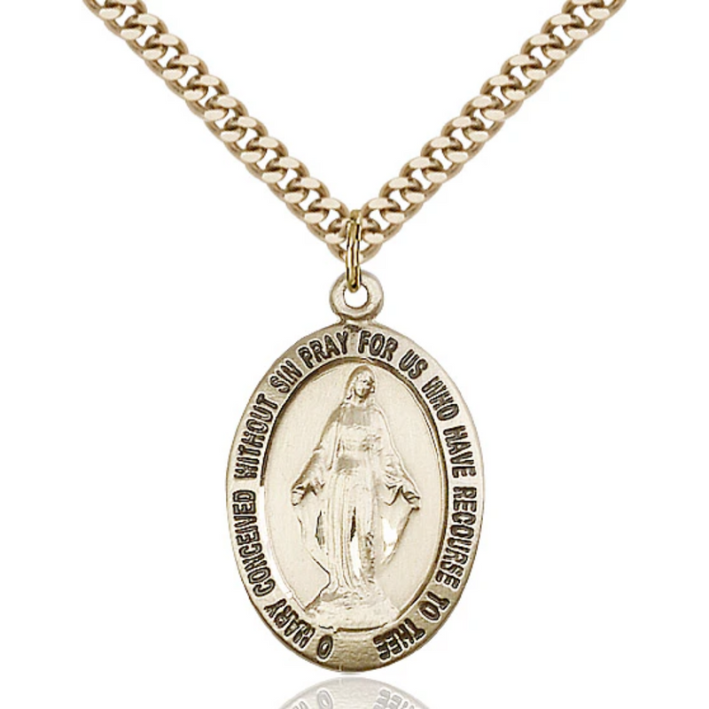 Miraculous Medal Necklace Sterling Silver 24"